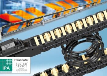 The C6 energy chain in combination with the new e-spin upper run guide wheel allows for reliable energy and data supply with minimal particle emissions. Image: Igus SE & Co.KG